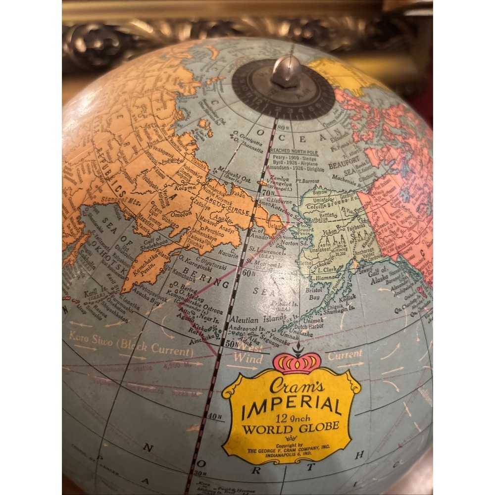 Vintage 1960s Cram's Imperial 12" World Globe Brass Wire Stand Desk Map Decor - Picture 12 of 12